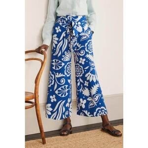 Boden Blue Caithness Wide Leg Crop Pants White Floral Tropical Vacation Women 2